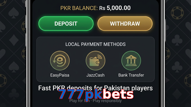 Deposit and withdrawal screen with PKR methods